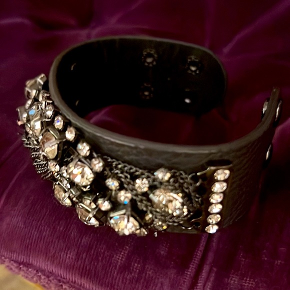 Cara N.Y. Black Leather Chain Crystal Bracelet - Picture 3 of 6